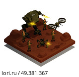 Fighting robots isometric composition with walking tank infantry stormtrooper drone decorative icons vector illustration . Fighting Robots Isometric Composition. Стоковая иллюстрация, агентство Ingram Publishing / Фотобанк Лори