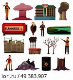 Man-made disasters anthropogenic hazards negligence pollution environment damage nuclear accidents orthogonal icons collection isolated vector illustration . Man-made Disasters Orthogonal Icons. Стоковая иллюстрация, агентство Ingram Publishing / Фотобанк Лори