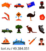 Australia traveling icons set with flag and map flat isolated vector illustration. Australia Icons Set. Стоковая иллюстрация, агентство Ingram Publishing / Фотобанк Лори