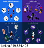 Exoskeleton bionic prosthetics concept icons set with orthopedics symbols isometric isolated vector illustration. Exoskeleton Bionic Prosthetics Concept Icons Set. Стоковая иллюстрация, агентство Ingram Publishing / Фотобанк Лори