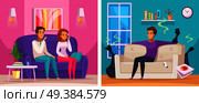 Smelly apartment cartoon composition with man in untidy room with trash, upset neighbors vector illustration. Neighbors Smelly Apartment Cartoon Composition. Стоковая иллюстрация, агентство Ingram Publishing / Фотобанк Лори