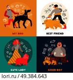Dog owners design concept with best friend, cute lady with poodle, good boy, doberman isolated vector illustration. Dog Owners Design Concept. Стоковая иллюстрация, агентство Ingram Publishing / Фотобанк Лори