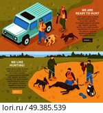 Shooting season 2 isometric horizontal banners webpage design for hunters with game animals information isolated vector illustration . Hunting Isometric Banners . Стоковая иллюстрация, агентство Ingram Publishing / Фотобанк Лори