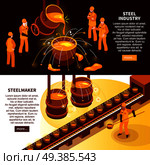 Metallurgy industry 2 isometric banners with steel makers in foundry and cast iron molds conveyor vector illustration . Steel Industry Isometric Banners . Стоковая иллюстрация, агентство Ingram Publishing / Фотобанк Лори