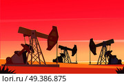 Oil production composition with evening dessert scenery and images of sucker-rod pumping units extracting oil vector illustration. Dessert Dusk Pumps Composition. Стоковая иллюстрация, агентство Ingram Publishing / Фотобанк Лори