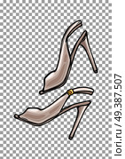 Women s shoes with open toe in cartoon art style on transparent background. Pearl footwear for woman. Vector illustration of fashionable stiletto shoes icon for infographics, websites and app.. Women s Shoes with Open Toe in Cartoon Art Style. Стоковая иллюстрация, агентство Ingram Publishing / Фотобанк Лори