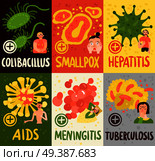 Human viruses cards set with meningitis and smallpox symbols flat isolated vector illustration . Human Viruses Cards Set. Стоковая иллюстрация, агентство Ingram Publishing / Фотобанк Лори