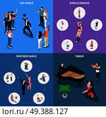 Single and partner dances isometric design concept with musicians, performers of tango and tap, isolated vector illustration. Dances Isometric Design Concept. Стоковая иллюстрация, агентство Ingram Publishing / Фотобанк Лори