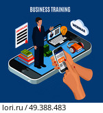 Isometric colored webinar concept with use smartphone for business training schematic composition vector illustration. Isometric Webinar Business Training Concept. Стоковая иллюстрация, агентство Ingram Publishing / Фотобанк Лори