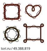 Decorative colorful rope frames set circular and square shaped with cord loops knots realistic isolated vector illustration . Rope Frames Realistic Set . Стоковая иллюстрация, агентство Ingram Publishing / Фотобанк Лори