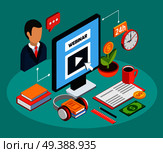 Webinar isometric colored concept with schematic elements assembled together and info about on the job training vector illustration. Webinar Isometric Colored Concept. Стоковая иллюстрация, агентство Ingram Publishing / Фотобанк Лори
