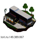 Public city transport isometric composition with view of bus stop and municipal bus with wheelchair ramp vector illustration. Accessible Bus Isometric Composition. Стоковая иллюстрация, агентство Ingram Publishing / Фотобанк Лори
