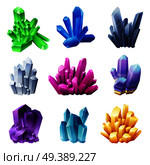 Realistic crystal minerals set of different forms gold blue purple and green colors isolated on white background vector illustration. Realistic Crystal Minerals On White Background. Стоковая иллюстрация, агентство Ingram Publishing / Фотобанк Лори