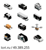 Autonomous vehicles isometric icons, driverless bus, taxi and truck, robotic delivery systems, isolated vector illustration. Autonomous Vehicles Isometric Icons. Стоковая иллюстрация, агентство Ingram Publishing / Фотобанк Лори