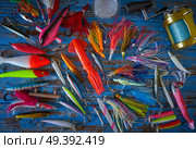 Fishing lures tackle collection for saltwater trolling and spinning angler. Стоковое фото, агентство Ingram Publishing / Фотобанк Лори
