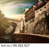 Potes river Quiviesa Deva a Cantabria village of Spain. Стоковое фото, агентство Ingram Publishing / Фотобанк Лори