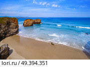Playa las catedrales Catedrais beach in Ribadeo Galicia of Lugo Spain. Стоковое фото, агентство Ingram Publishing / Фотобанк Лори