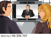 A vector illustration of business people video conferencing. Стоковая иллюстрация, агентство Ingram Publishing / Фотобанк Лори