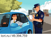 A vector illustration of a policeman giving a driver a traffic violation ticket. Стоковая иллюстрация, агентство Ingram Publishing / Фотобанк Лори