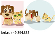 Vector illustrations of a dog and a cat, being friends and enemies. Стоковая иллюстрация, агентство Ingram Publishing / Фотобанк Лори
