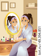 A vector illustration of a beautiful woman applying makeup. Part of "A Day In Life" series (see others in my portfolio) Стоковая иллюстрация, агентство Ingram Publishing / Фотобанк Лори