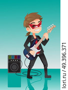 A vector illustration of a kid rocker playing electric guitar. Стоковая иллюстрация, агентство Ingram Publishing / Фотобанк Лори