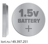 Compact round silver 1.5v battery isolated on white background. Qualitative energy container for small electronic devices. Mini galvanic appliance to support power content vector illustration.. Round Silver 1.5v Battery Isolated Illustration. Стоковая иллюстрация, агентство Ingram Publishing / Фотобанк Лори
