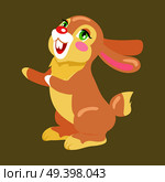 Milk chocolate bunny with paws up isolated on background. Vector illustration of sweet gifts on easter. Nice sweetness in form of holiday mascot. Festive emblem of hare animal in cartoon style. Milk Chocolate Bunny Sweetness Holiday Mascot. Стоковая иллюстрация, агентство Ingram Publishing / Фотобанк Лори