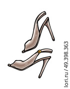 Women s shoes with open toe in cartoon art style on background. Pearl footwear for woman. Vector illustration of fashionable stiletto shoes icon for infographics, websites and app.. Women s Shoes with Open Toe in Cartoon Art Style. Стоковая иллюстрация, агентство Ingram Publishing / Фотобанк Лори