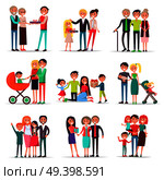 Concept of parents day on white background vector illustration. Young and old mothers and fathers accepts congratulations and gifts from children. Concept of Parents Day on White Background Flat. Стоковая иллюстрация, агентство Ingram Publishing / Фотобанк Лори