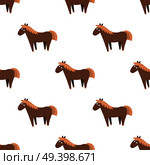 Cartoon horse seamless pattern on white background. Brown little pony or donkey endless texture. Vector illustration of wildlife character, wallpaper wrapping paper design repeatable structure. Cartoon Horse Seamless Pattern on White Vector. Стоковая иллюстрация, агентство Ingram Publishing / Фотобанк Лори