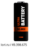 Ultra nickel-metal hydride type of powerful and compact battery in black and orange colors isolated. Qualitative energy container for long usage. Appliance to refill power content vector illustration.. Ultra Nickel Metal Hydride Type Powerful Battery. Стоковая иллюстрация, агентство Ingram Publishing / Фотобанк Лори