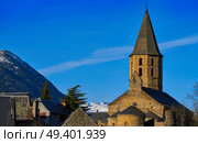 Salardu village church in Lerida Catalonia of Spain Pyrenees in Aran Valley. Стоковое фото, агентство Ingram Publishing / Фотобанк Лори