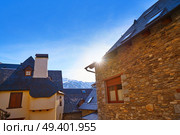 Salardu village in Lerida Catalonia of Spain Pyrenees in Aran Valley. Стоковое фото, агентство Ingram Publishing / Фотобанк Лори