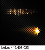 Falling fiery comet and distant shining stars realistic light effects on transparent background. Flashes and blinding star vector illustrations for science or magic concepts. Realistic Light Effects on Transparent Background. Стоковая иллюстрация, агентство Ingram Publishing / Фотобанк Лори