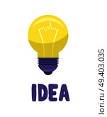 Yellow bulb isolated on white presenting idea concept. Vector illustration of lighting equipment with meaning of new thought. Yellow Bulb Isolated on White Presenting Idea. Стоковая иллюстрация, агентство Ingram Publishing / Фотобанк Лори