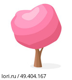 Cartoon fairy tree with big pink crown and brown trunk isolated vector illustration on white background with slight shadow.. Cartoon Tree with Pink Crown Isolated Illustration. Стоковая иллюстрация, агентство Ingram Publishing / Фотобанк Лори