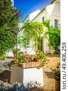 Courtyard patio with well of a typical house in Cordoba, Spain, toned. Courtyard of a  house in Cordoba, Spain. Стоковое фото, агентство Ingram Publishing / Фотобанк Лори
