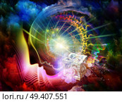 Geometry of the Soul series two. Interplay of human profile and abstract elements on the subject of spirituality, science, creativity and human mind. Стоковое фото, агентство Ingram Publishing / Фотобанк Лори