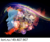 Brainwaves series. Artistic background made of human face and colorful fractal clouds for use with projects on dreams, mind, spirituality, imagination and inner world. Стоковое фото, агентство Ingram Publishing / Фотобанк Лори