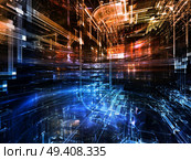 Fractal City series. Creative arrangement of three dimensional fractal structures and lights to act as complimentary graphic for subject of technology, communications, education and science. Стоковое фото, агентство Ingram Publishing / Фотобанк Лори