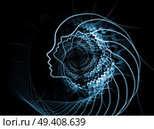 Strings of Soul Gears of Mind series. Composition of human profiles and fractal lines on the subject of Mind, Soul, Reason and mental life. Стоковое фото, агентство Ingram Publishing / Фотобанк Лори