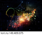 Artificial Intelligence series. Arrangement of human profile and numbers on the subject of thinking, logic, computers and future technology. Стоковое фото, агентство Ingram Publishing / Фотобанк Лори