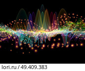 Wave Function series. Background design of colored sine vibrations, light and fractal elements on the subject of sound equalizer, music spectrum and  quantum probability. Стоковое фото, агентство Ingram Publishing / Фотобанк Лори