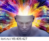 Brain Power. 3D illustration of human head with color motion trails for subjects on art, psychology, creativity, imagination and dreams. Стоковое фото, агентство Ingram Publishing / Фотобанк Лори