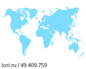 Blue map of world vector illustration isolated on white. Abstract geographical cartography card with continents vector illustration in flat style. Blue Map of World Vector Illustration Isolated. Стоковая иллюстрация, агентство Ingram Publishing / Фотобанк Лори
