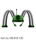 Cartoon robot that looks like spider with radar, big antenna and buttons isolated vector illustration on white background.. Cartoon Spidery Green Robot Isolated Illustration. Стоковая иллюстрация, агентство Ingram Publishing / Фотобанк Лори
