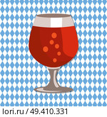 Snifter glass of beer in transparent glassware vector on checkered abstract background. Dark alcohol beverage, symbol of Oktoberfest in cartoon style. Snifter Beer in Transparent Glassware Vector. Стоковая иллюстрация, агентство Ingram Publishing / Фотобанк Лори