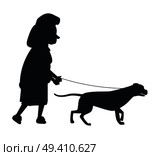 Old woman holding dog guide by the leash silhouette vector illustration isolated on white. Deaf or blind granny and animal helper. Dog Guide Silhouette Old Woman Holding Pet Vector. Стоковая иллюстрация, агентство Ingram Publishing / Фотобанк Лори
