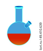Chemical flask with two holes, orange liquid inside and round button vector illustration icon isolated on white background. Laboratory reservoir made of glass. Chemical Flask with Two Holes, Orange Liquid. Стоковая иллюстрация, агентство Ingram Publishing / Фотобанк Лори
